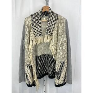 MOTH Anthropologie Alba Fringe Sweater Open Cardigan Wool Alpaca Cream Gray XS